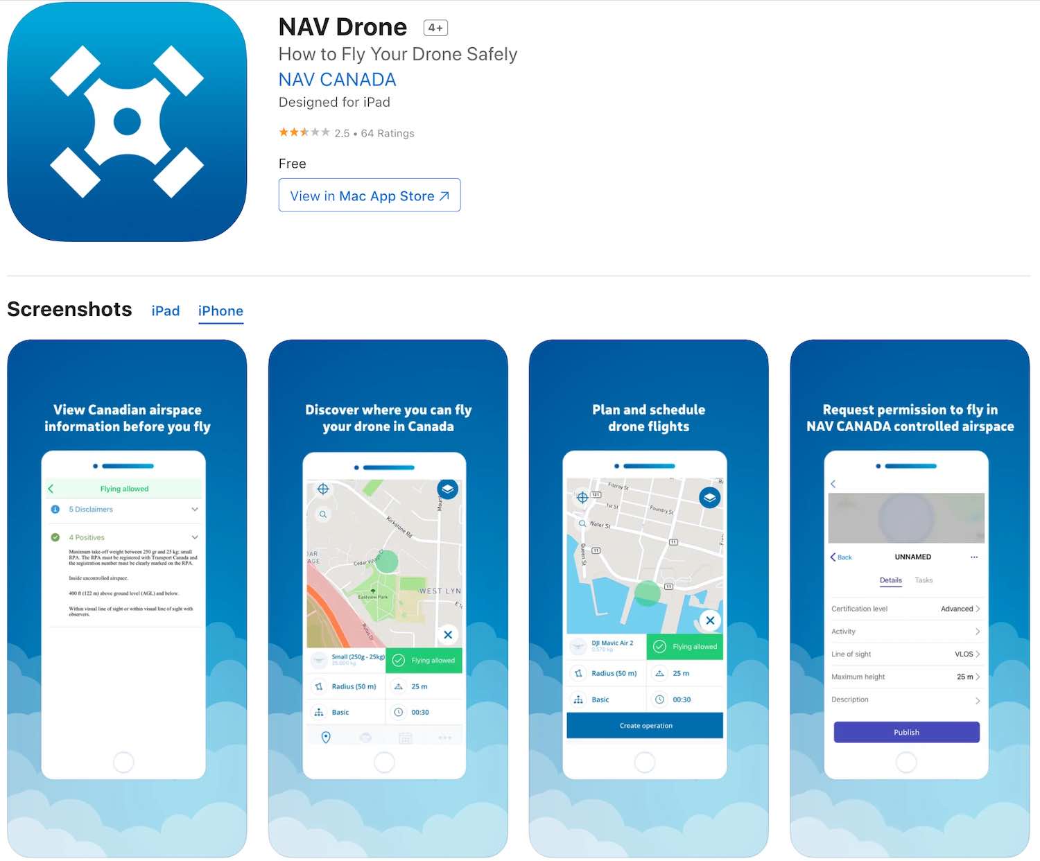 mobilní aplikace pro létání s dronem v Kanadě