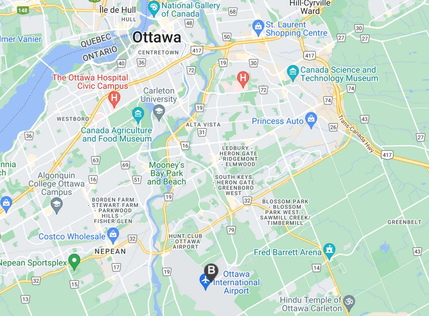 Letiště Ottawa-mapa