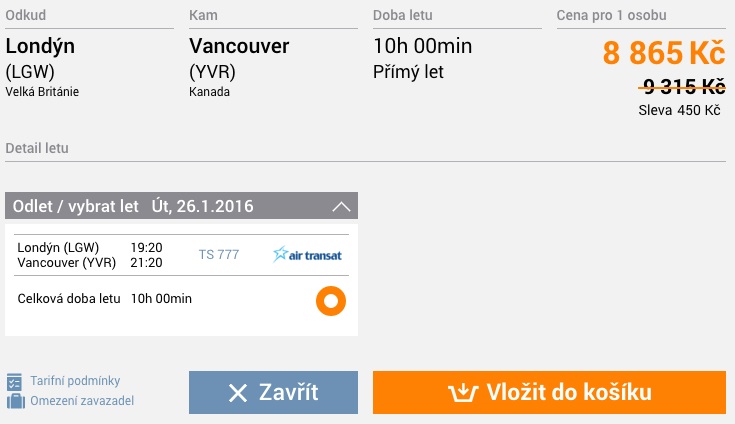 Letuska letenky do Vancouveru za 8 tisíc